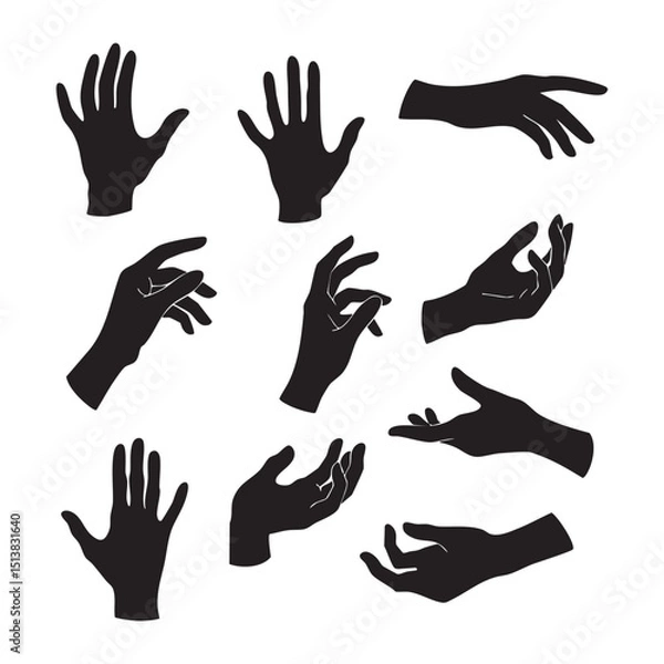 Fototapeta Silhouette set of hand on white background