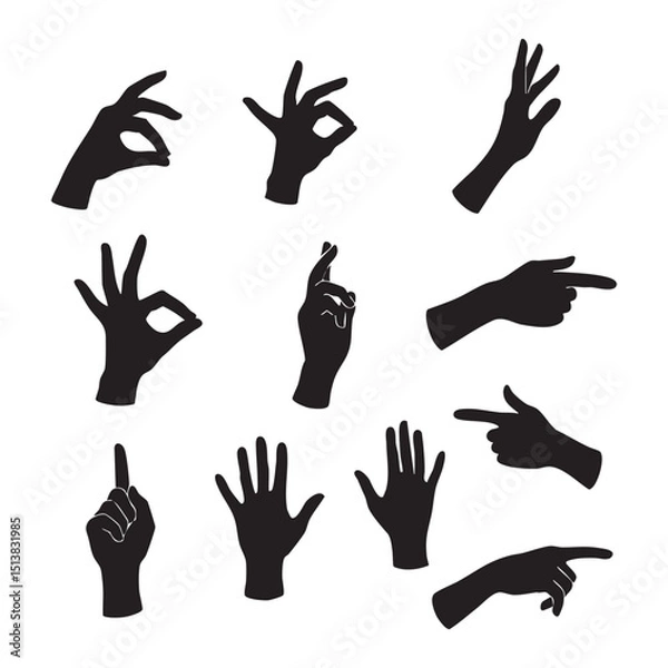 Fototapeta Silhouette set of hand on white background