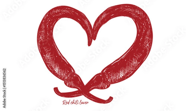 Fototapeta Love day graphic print design for t shirt. Heart shape chili design for t shirt print, poster, sticker, background and other uses. Red spicy chili artwork. Always fresh spicy graphic print design.