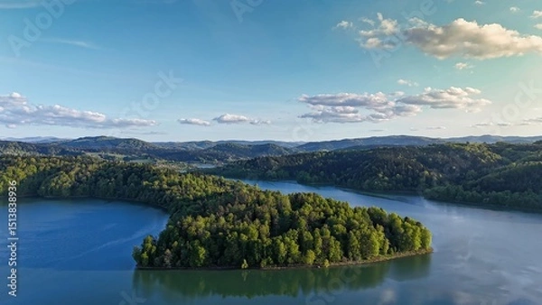 Obraz Panoramic picture of a submerged mountain peaks in the artificial Lake Solina in southern Poland