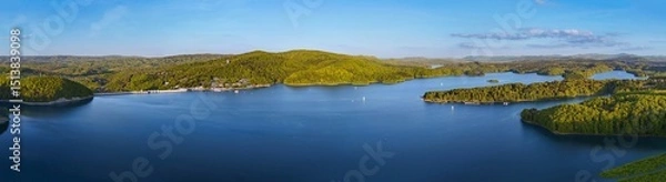 Obraz Very wide, panoramic, aerial view of the Solina Reservoir, called the Bieszczady Sea, an artificial reservoir created thanks to the accumulating waters of the San River