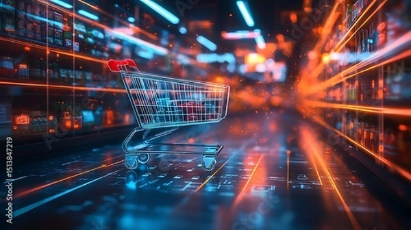 Obraz Smartphone Shopping App in Grocery Store