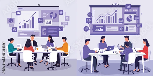 Fototapeta Business Discussion Concept. Vector illustration in flat style of a group of people communicatiion