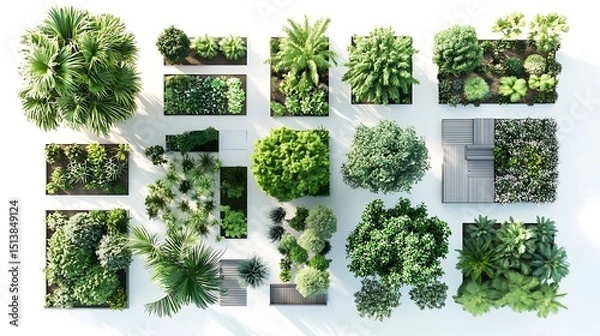 Fototapeta Overhead View of Green Wall Planters with Lush Foliage, Modern Vertical Garden Design and Greenery Elements.