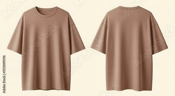 Fototapeta Beige Oversized Plain T-Shirt Mockup, Front and Back Views, Isolated on Cream Background, AI-Generated Image