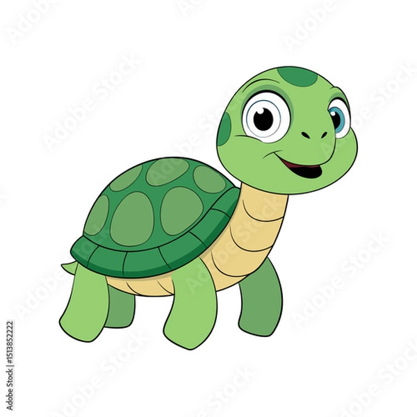 Fototapeta Cartoon Turtle Icon with Patterned Shell and Cute Face – Soft Green Colors, Adorable Animal Vector SVG