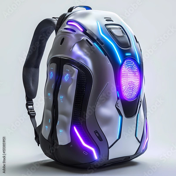 Fototapeta Futuristic backpack with LED lights designed for tech enthusiasts Generative AI