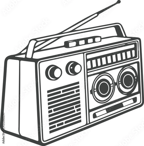 Fototapeta  Line art of a retro radio cassette player vector illustration