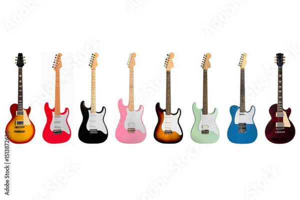 Obraz set of different colored electric guitars isolated on white background