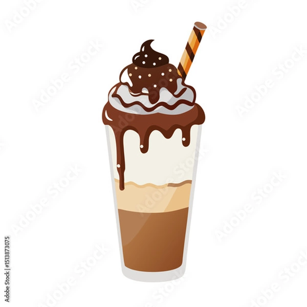 Fototapeta Vector illustration of a frosty milkshake with chocolate drizzle on white background