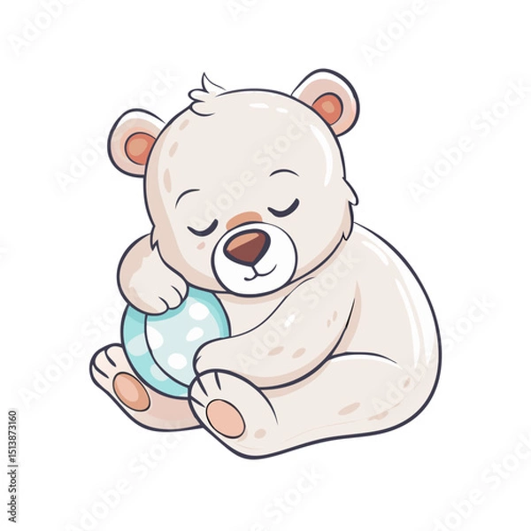 Fototapeta Vector illustration of a sleepy bear cub nestled in a cozy pose on white background