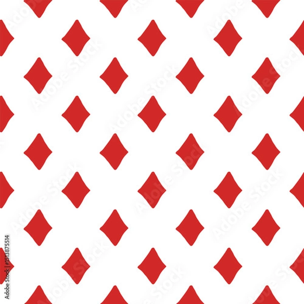 Fototapeta Card suits diamond seamless pattern background Doodle design for textile Alice in Wonderland style Red geometric romb Fashion print for clothes greeting invitation card flyer banner poster cover book