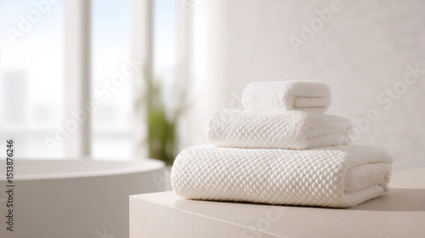 Fototapeta serene bathroom scene featuring soft textile elements in light minimalist design emphasizing texture and comfort