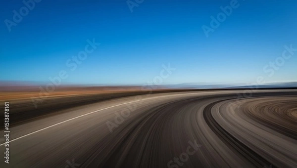 Fototapeta Dynamic Desert Highway Motion Blur Photography of a Winding Road Under a Vivid Blue Sky