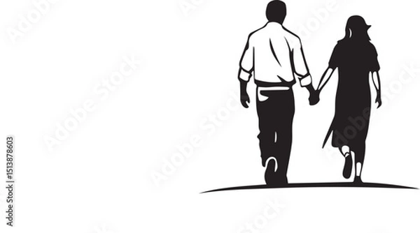 Fototapeta "silhouette of two people walking hand in hand, symbolizing companionship, connection and emotional together
