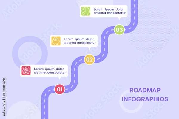 Fototapeta Curved Spiral Roadmap Infographic with Ascending 3-Step Path