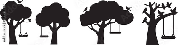 Obraz Tree with birds or swing icon