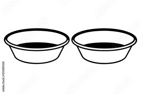 Fototapeta Two simple bowls illustration in black and white style with transparent background