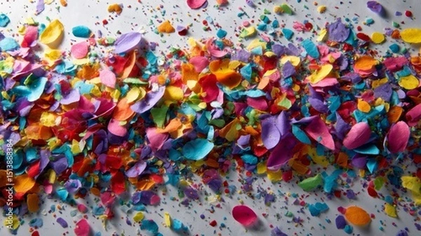 Obraz Rainbow Confetti Scattered on Gray Background