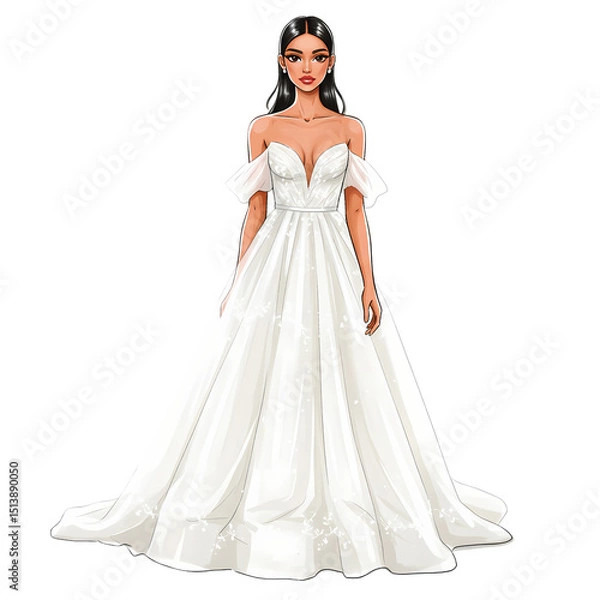 Obraz Elegant OfftheShoulder Wedding Gown Illustration isolated on transparent baackground