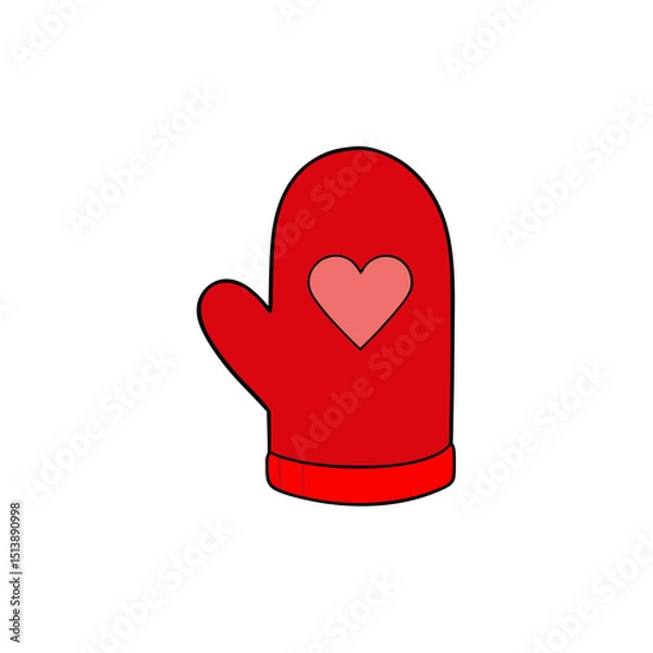Obraz Red Mitten with Heart Patch and Knit Texture Flat vector illustration