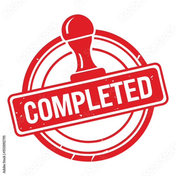 Obraz Red Completed Stamp Icon with Circular Badge Design Illustration White Background 