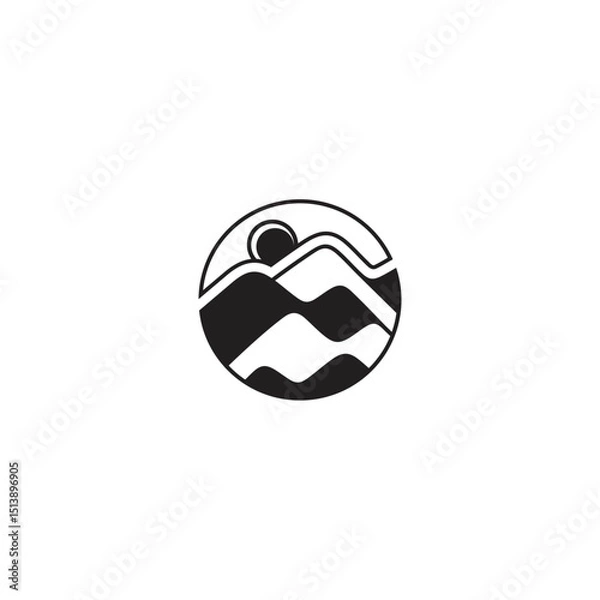 Fototapeta mountain landscape logo in circle frame abstract flat design