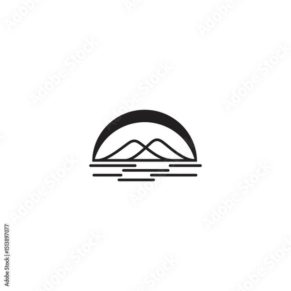 Fototapeta mountain landscape logo with sun rays in abstract design style
