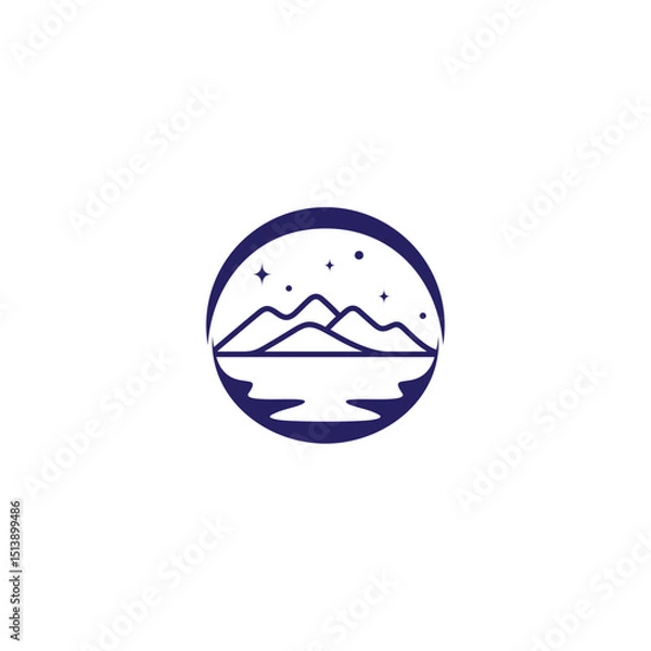 Fototapeta Mountain landscape at night with stars in line art design style