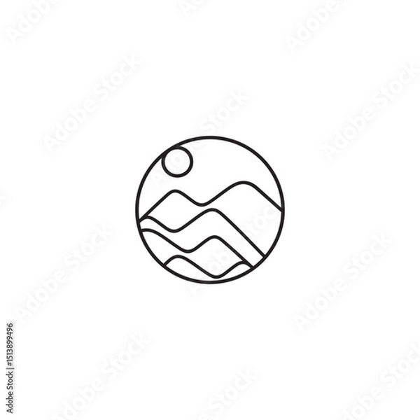 Fototapeta mountain view logo in circle frame linear design