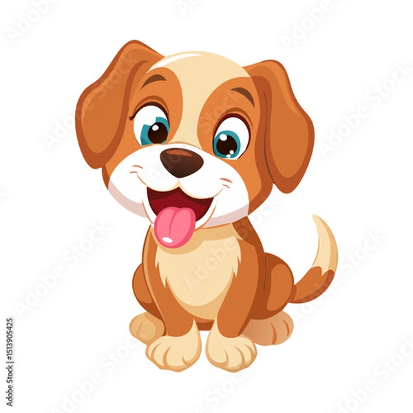 Fototapeta Vector illustration of a playful puppy with floppy ears and friendly expression on white background