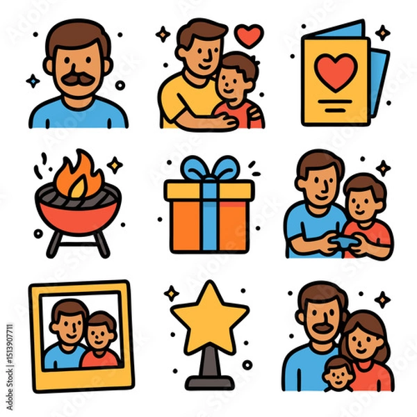 Obraz Fathers Day icons showcase heartwarming designs ideal for celebratory occasions, perfect for greeting cards, social media posts, and decorations.