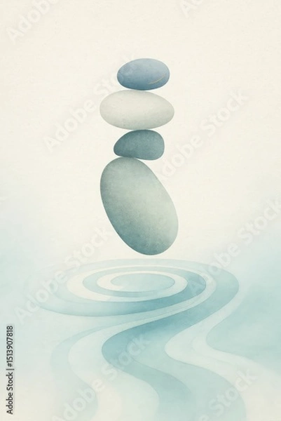 Fototapeta Abstract Balance Stones Over Water Ripples – Meditative Harmony Illustration

