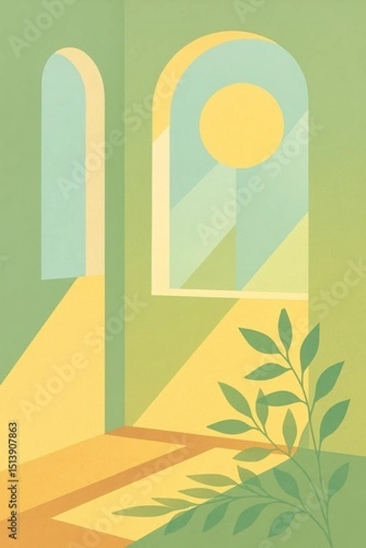 Fototapeta Abstract Spring Sunlight Through Geometric Windows – Vertical Minimal Illustration

