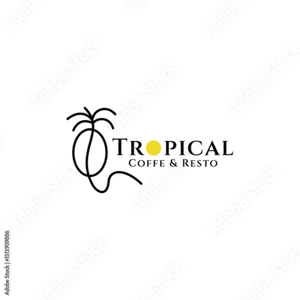 Fototapeta tropical coffee logo with simple linear design style