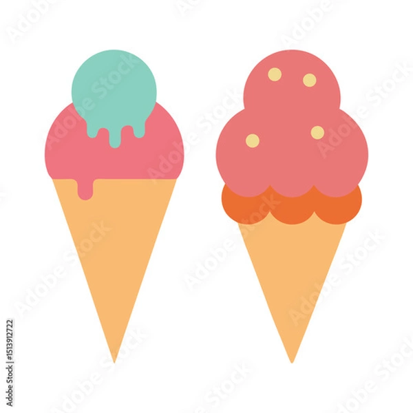 Obraz Sweet and colorful strawberry ice cream cone in cute art style vector illustration.