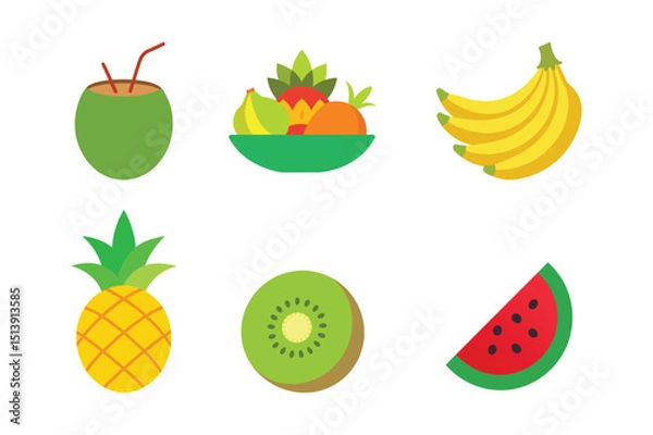 Obraz Fresh summer fruits set featuring tropical and juicy fruit designs vector illustration.
