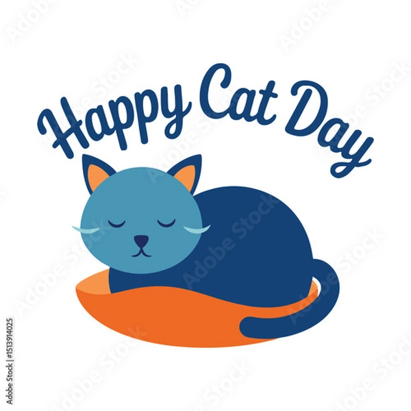 Obraz Cute happy cat day celebration with adorable feline artwork vector illustration.