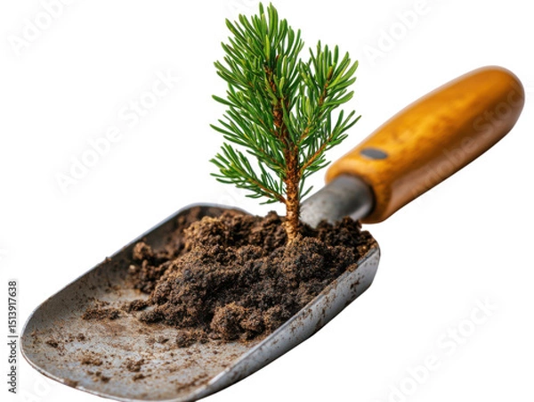 Fototapeta A small tree is planted in a shovel