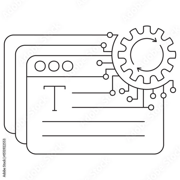 Obraz Text generation icon. Vector pictogram with thin black lines on transparent background. Editable stroke width. Concept of AI content creation, text automation and natural language processing