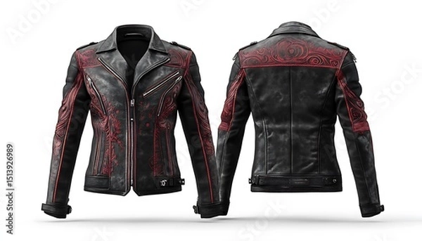 Fototapeta Black leather jacket isolated on a white background.