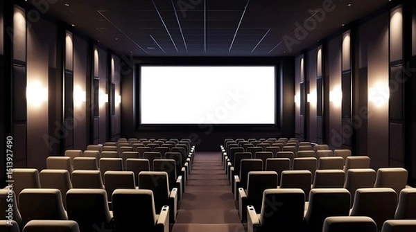 Fototapeta Elegant Movie Theater Interior with Empty White Screen and Rows of Seats