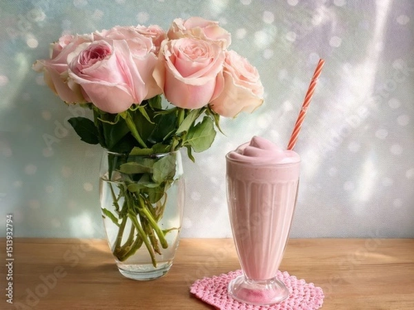 Obraz Roses and milkshake