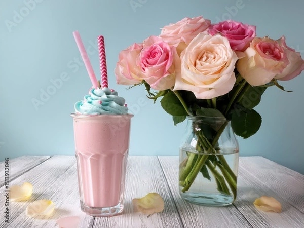 Obraz Roses and milkshake