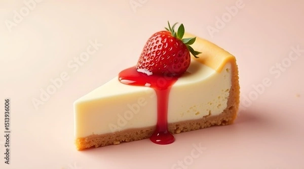 Fototapeta A close-up shot of a creamy cheesecake slice with a golden graham cracker crust topped