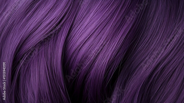 Fototapeta Close-up of vibrant purple hair, showcasing a smooth and flowing texture. The color is rich and consistent, creating a visually appealing and luxurious look.