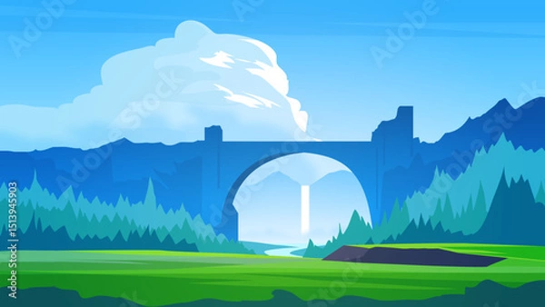 Fototapeta Serene Landscape with Majestic Bridge and Waterfall