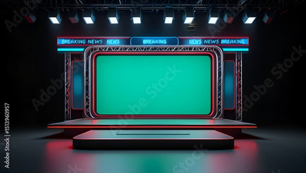 Fototapeta Modern news studio set with green screen background