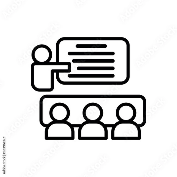 Obraz Presentation Icon: Illustrates a presentation in progress, showing a presenter addressing an audience with clarity and focus.