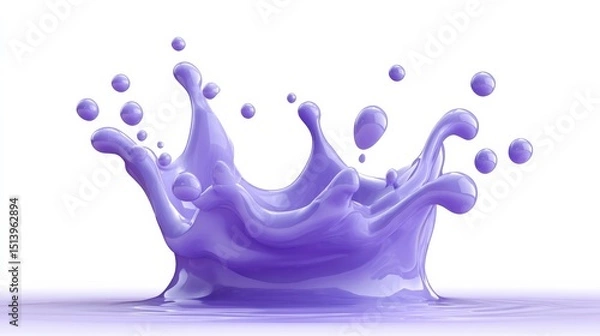 Obraz Dynamic Purple Paint Splash with Drops Against Clean White Background